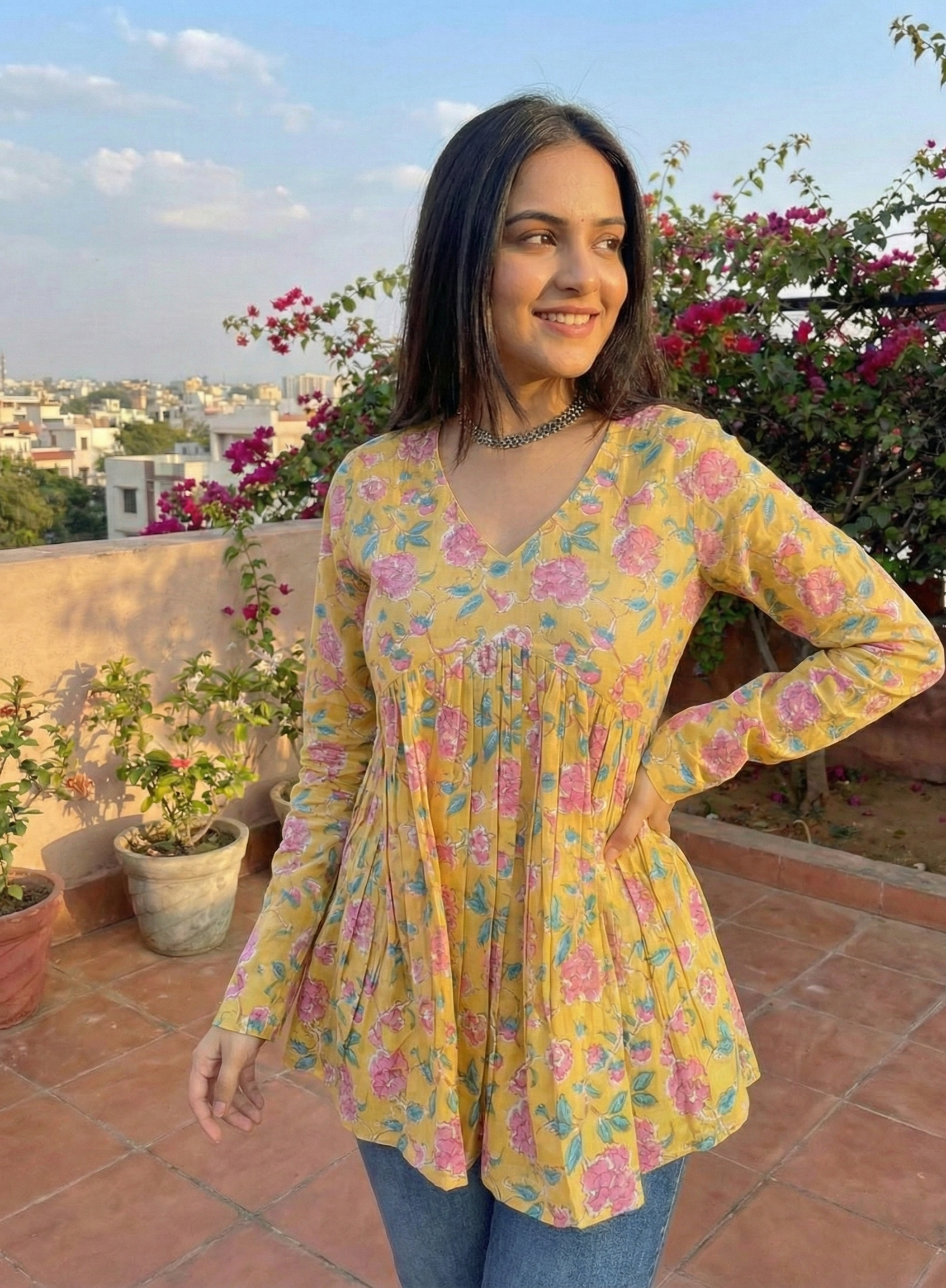 Mustard Peplum Short Kurti - PSK1