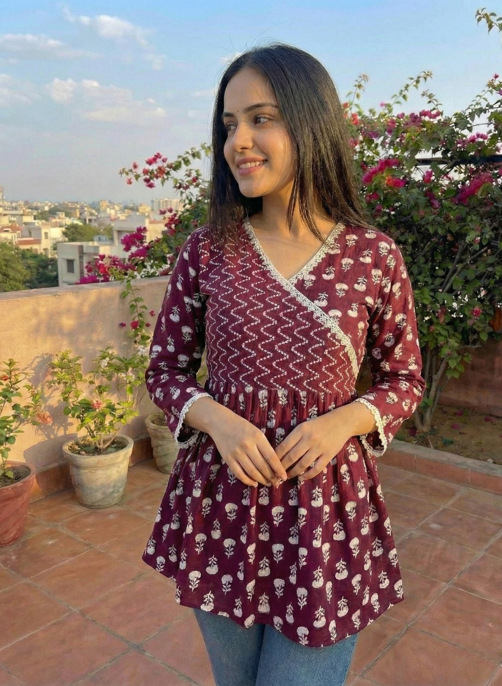 Saanvi Maroon Angrakha Kurti - WK1