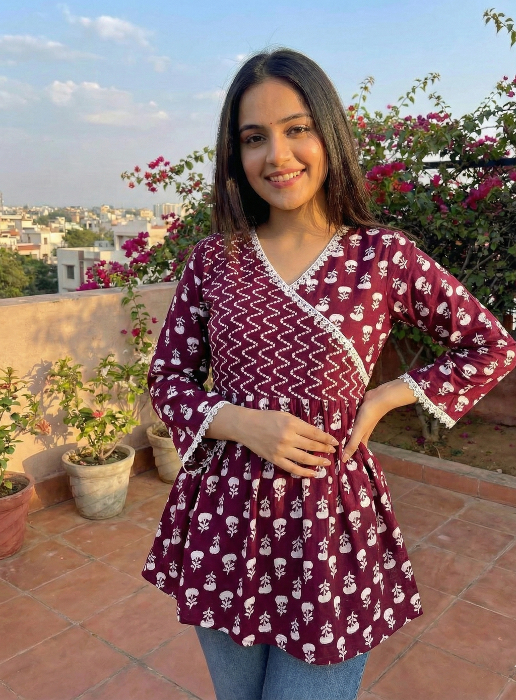 Saanvi Maroon Angrakha Kurti - WK1